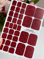 Red Zebra Pedicure Nail Wraps — Black Animal Print | pw-325 - UASLIDER