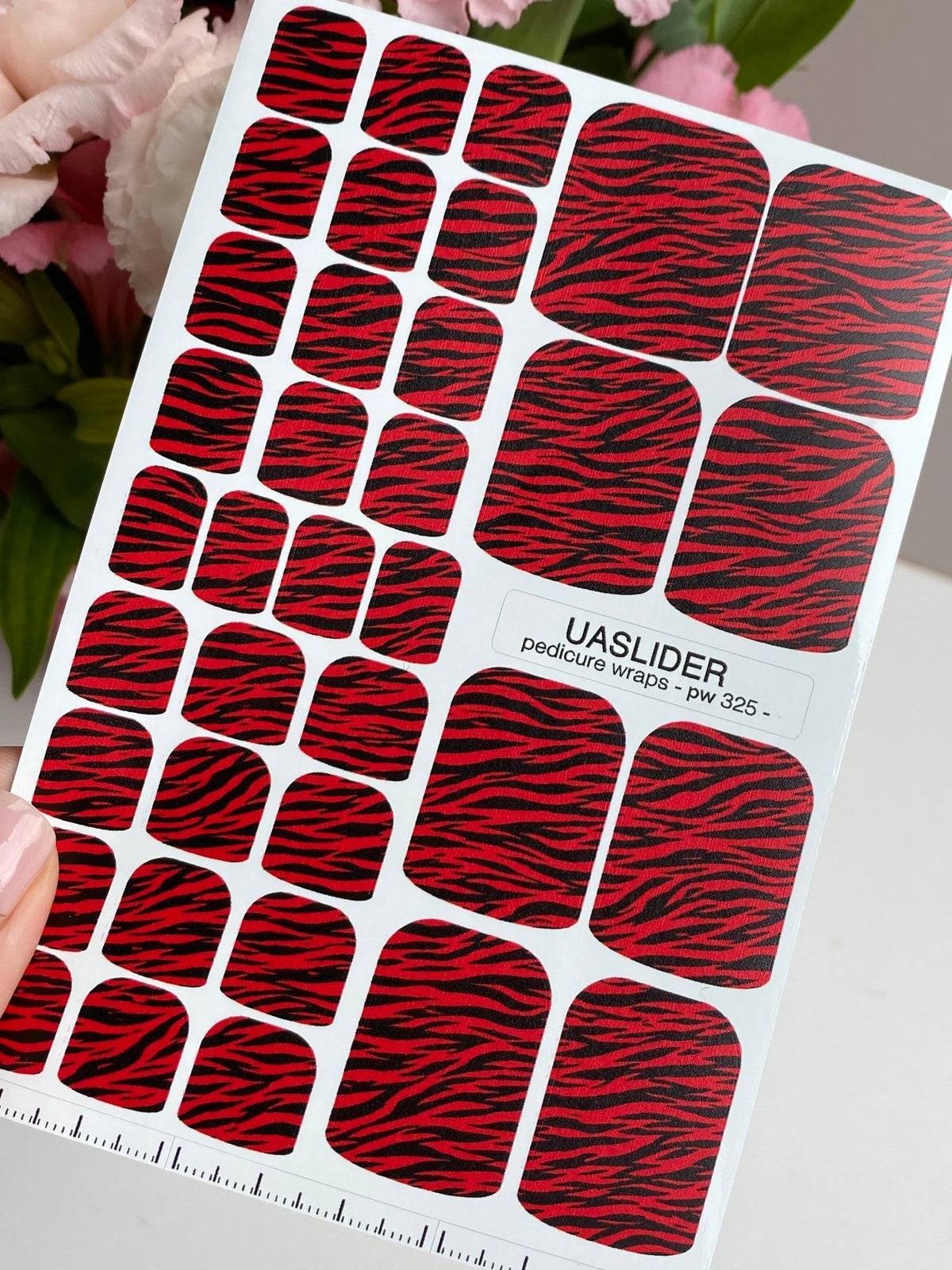 Red Zebra Pedicure Nail Wraps — Black Animal Print | pw-325 - UASLIDER