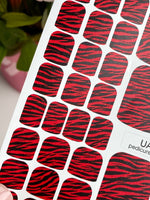 Red Zebra Pedicure Nail Wraps — Black Animal Print | pw-325 - UASLIDER