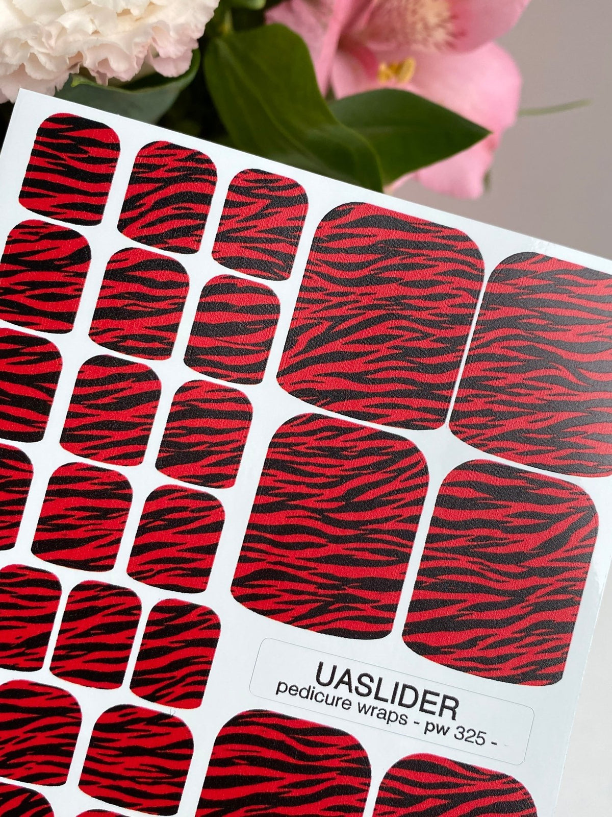 Red Zebra Pedicure Nail Wraps — Black Animal Print | pw-325 - UASLIDER