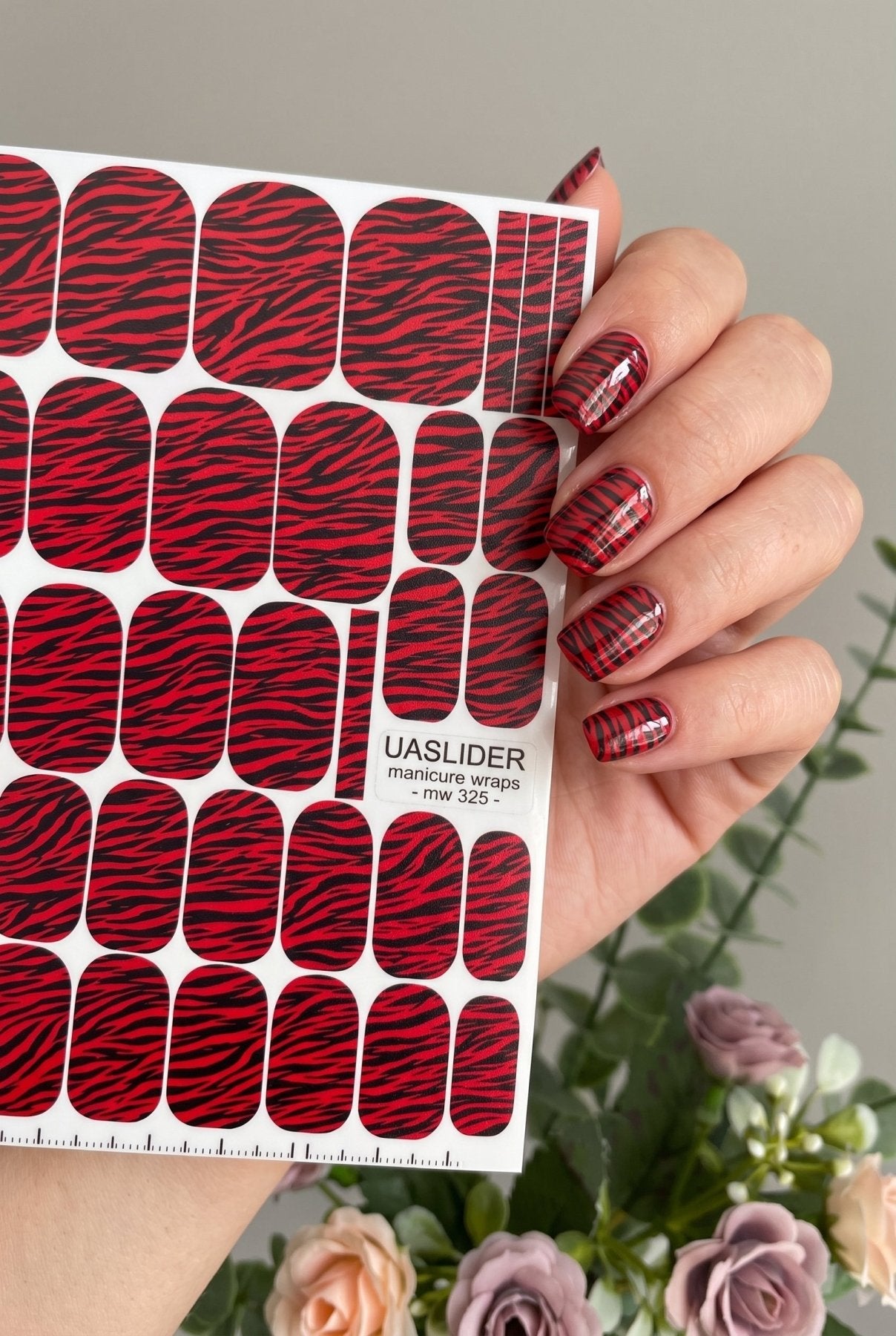 Red Zebra Print Manicure Wraps — Black Stripes | mw-325 - UASLIDER