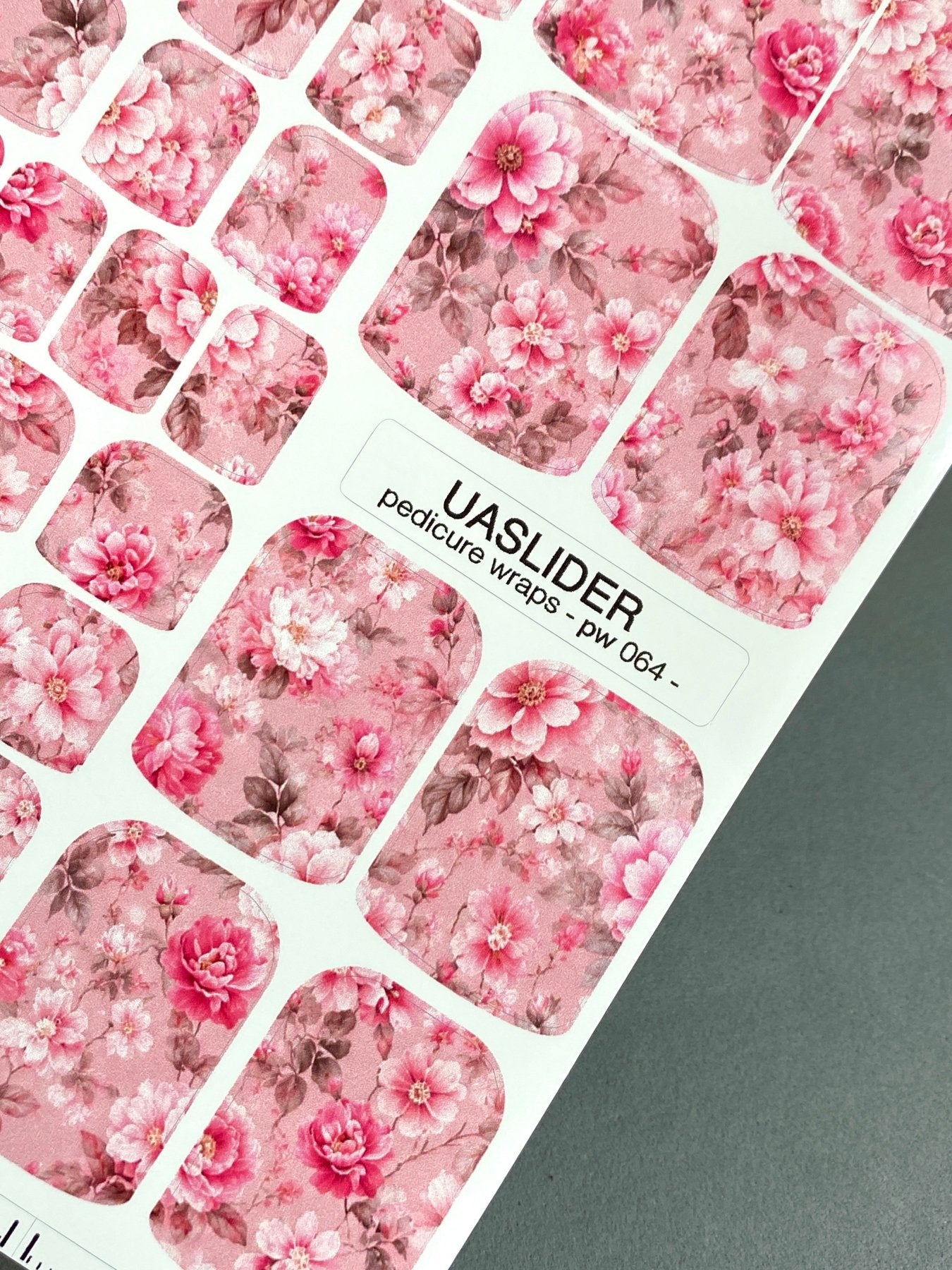 Romantic Rose Pedicure Nail Wraps — Pink Peonies on Blush | PW-064 - UASLIDER