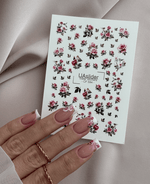 Rose & Bird Nail Decals — Pink Roses with Gold Foil Leaves | CF - 594 - UASLIDER