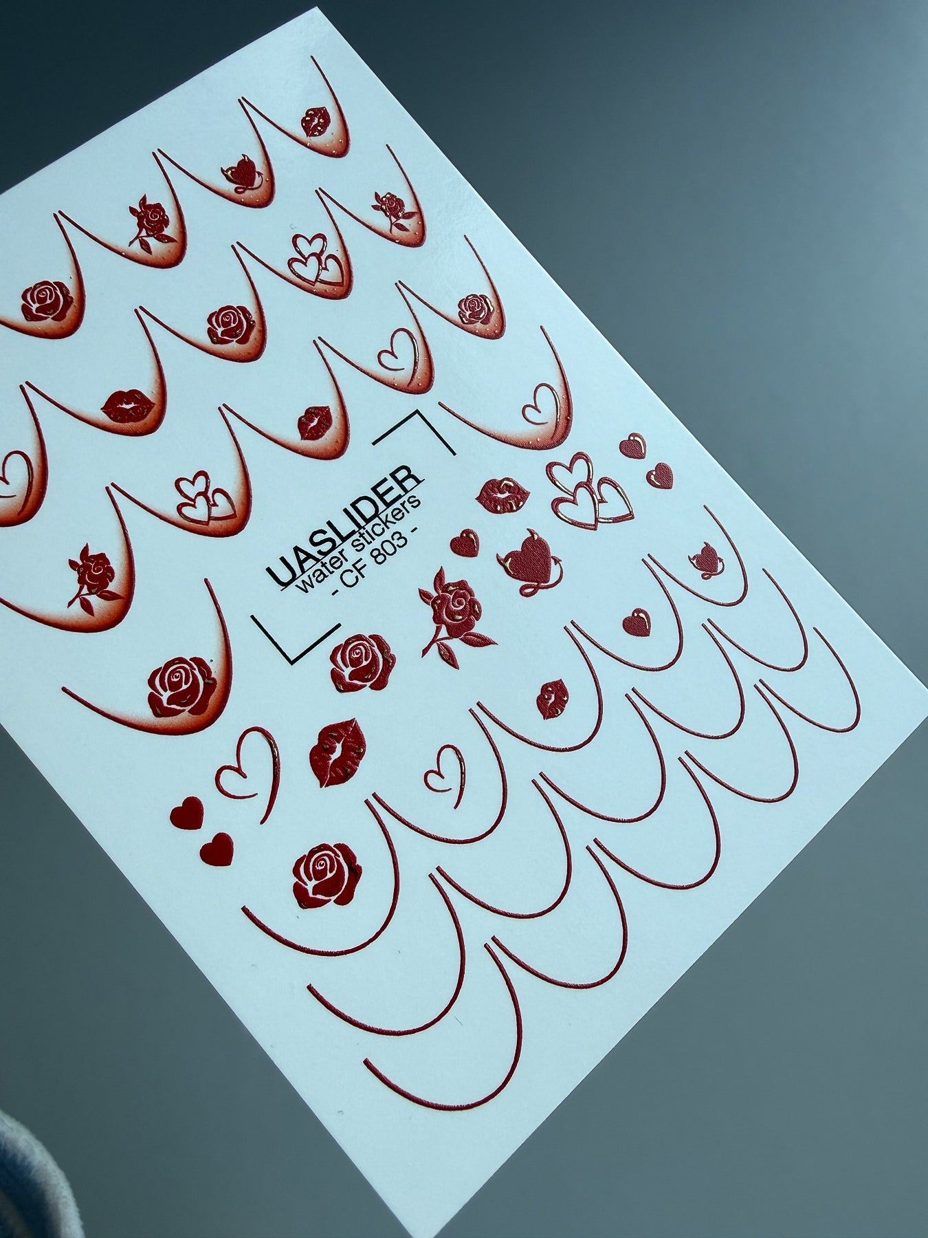 Rose & Heart Nail Decals — French Tips with Roses, Hearts | CF - 803 - UASLIDER
