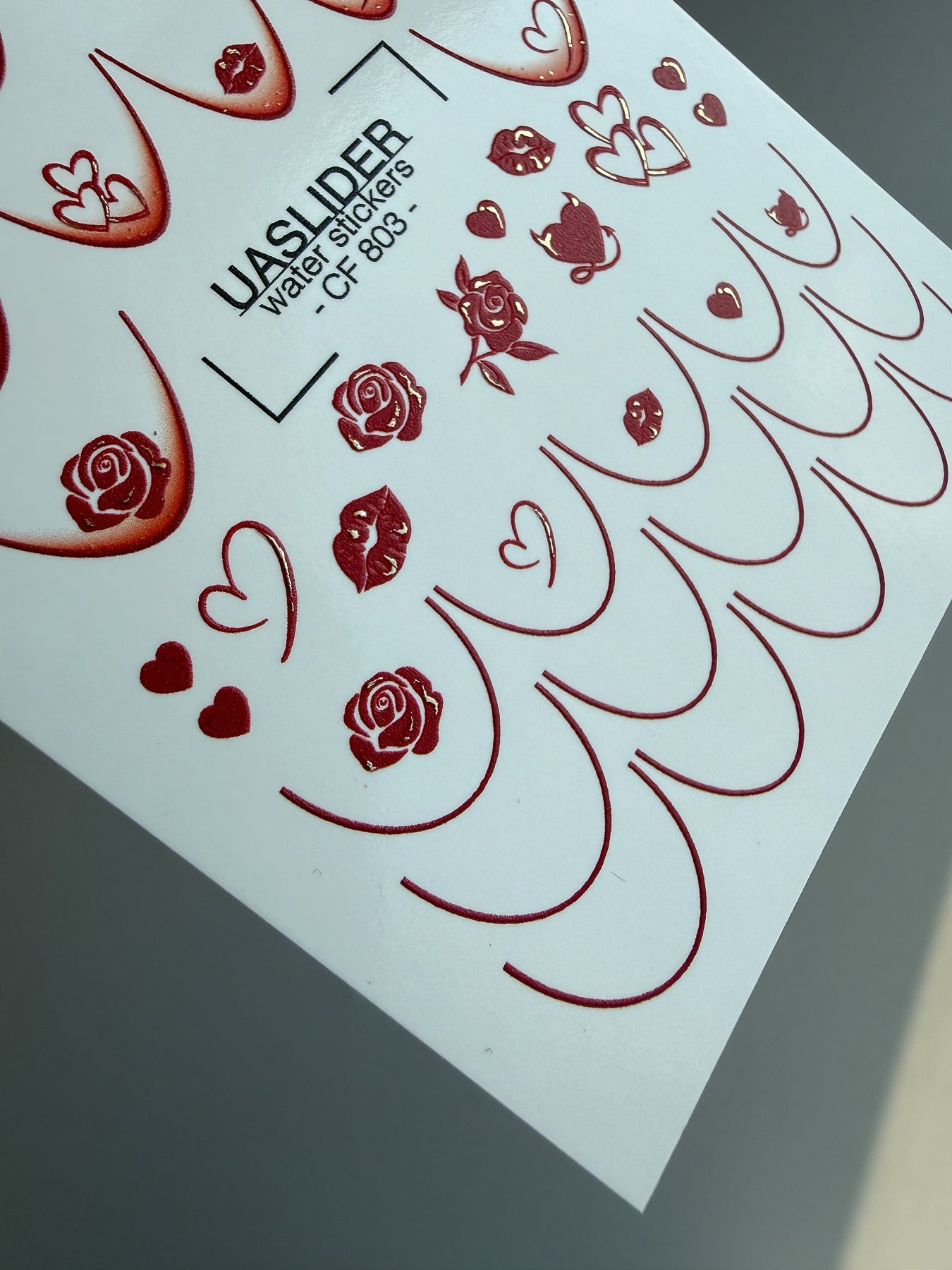Rose & Heart Nail Decals — French Tips with Roses, Hearts | CF - 803 - UASLIDER