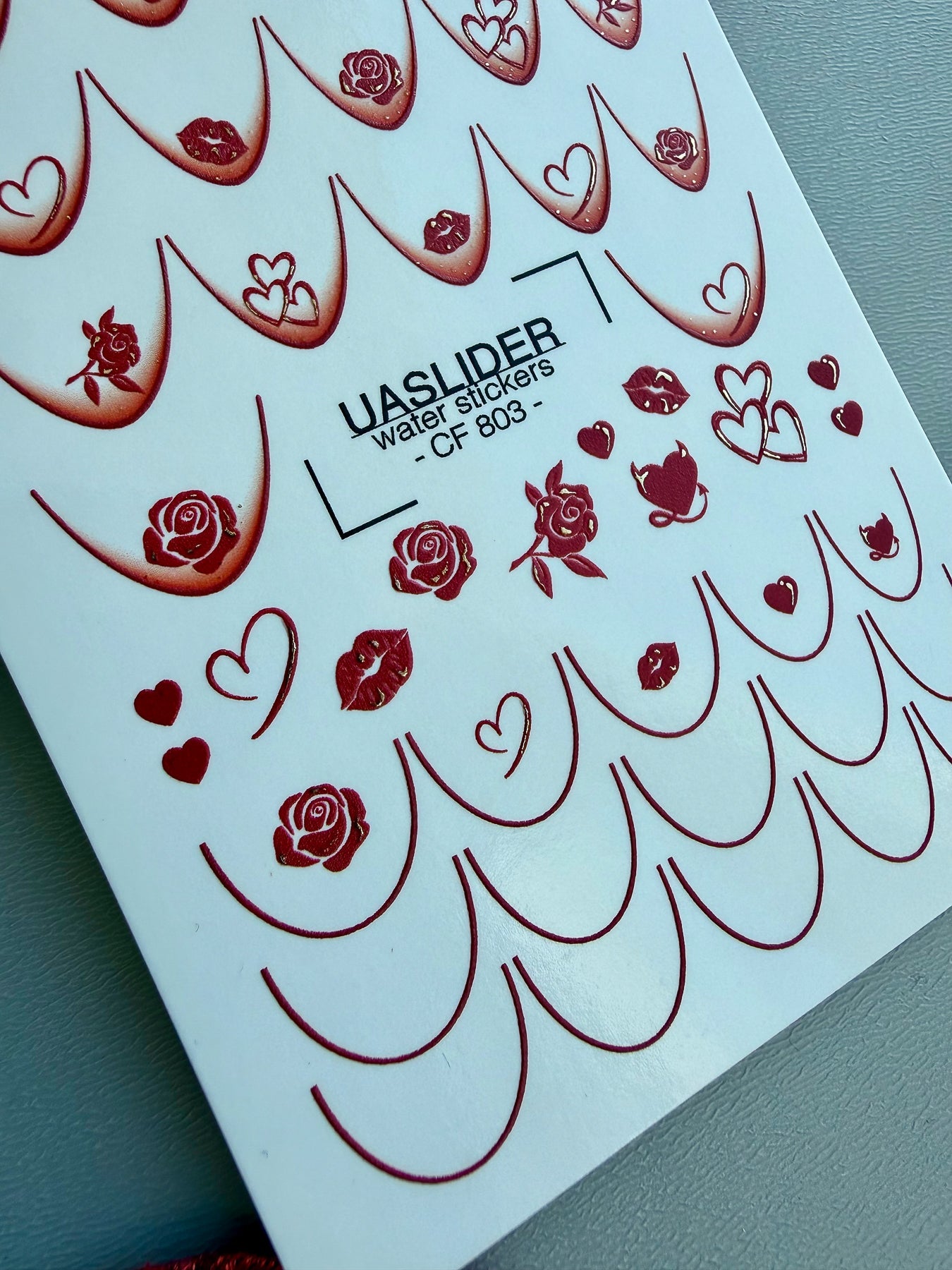Rose & Heart Nail Decals — French Tips with Roses, Hearts | CF - 803 - UASLIDER