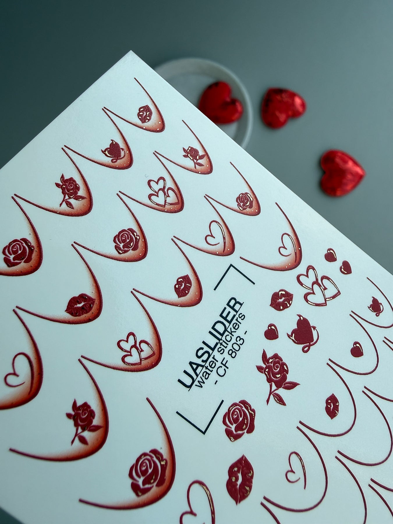 Rose & Heart Nail Decals — French Tips with Roses, Hearts | CF - 803 - UASLIDER