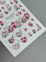 Rose Nail Decals — Pink Garden Roses with Gold Foil Leaves | CF - 825 - UASLIDER