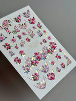 Rose Nail Decals — Pink Garden Roses with Gold Foil Leaves | CF - 825 - UASLIDER