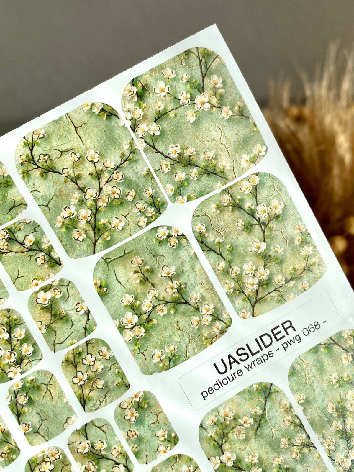 Sage Blossom Pedicure Wraps — Gold Foil Branches | pwg-068 - UASLIDER