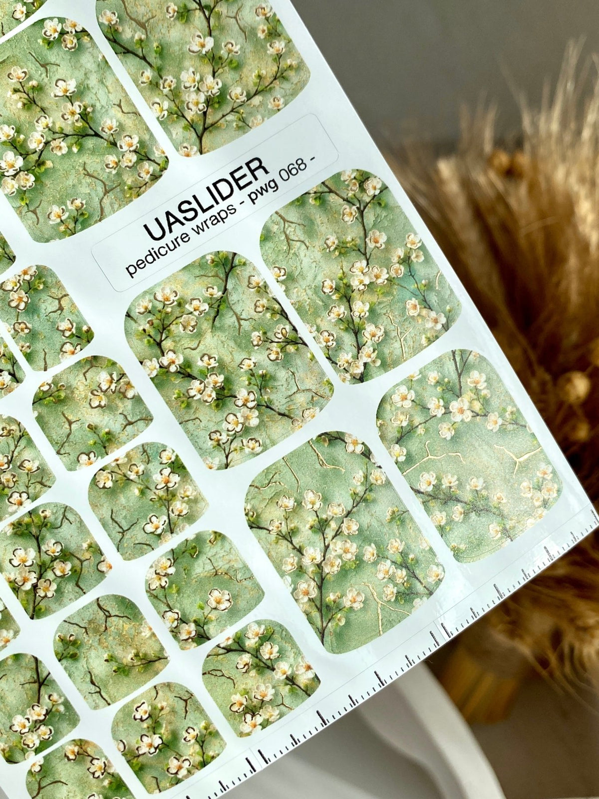 Sage Blossom Pedicure Wraps — Gold Foil Branches | pwg-068 - UASLIDER