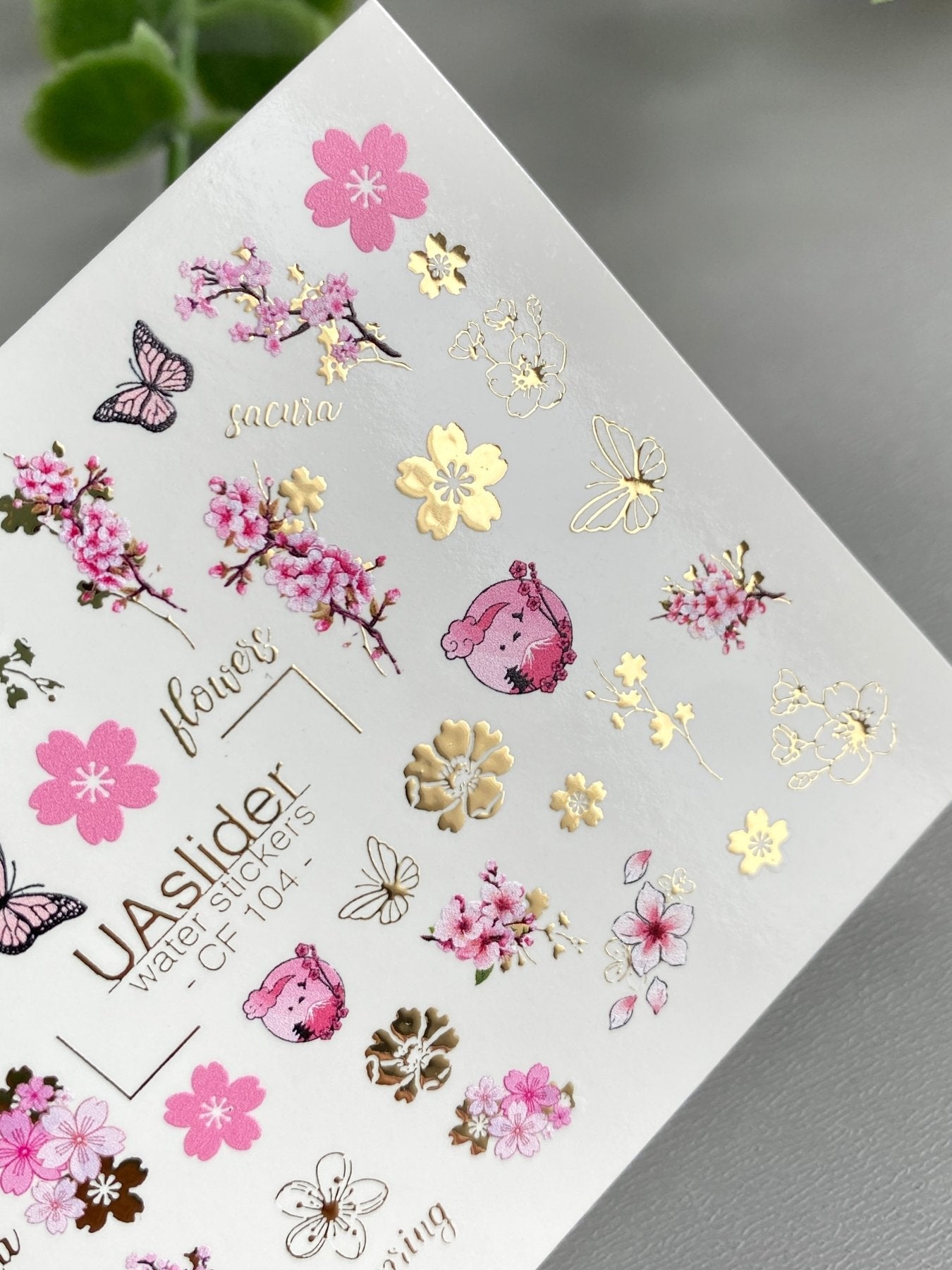 Sakura Nail Decals — Cherry Blossom, Butterflies & Gold Foil | CF - 104 - UASLIDER