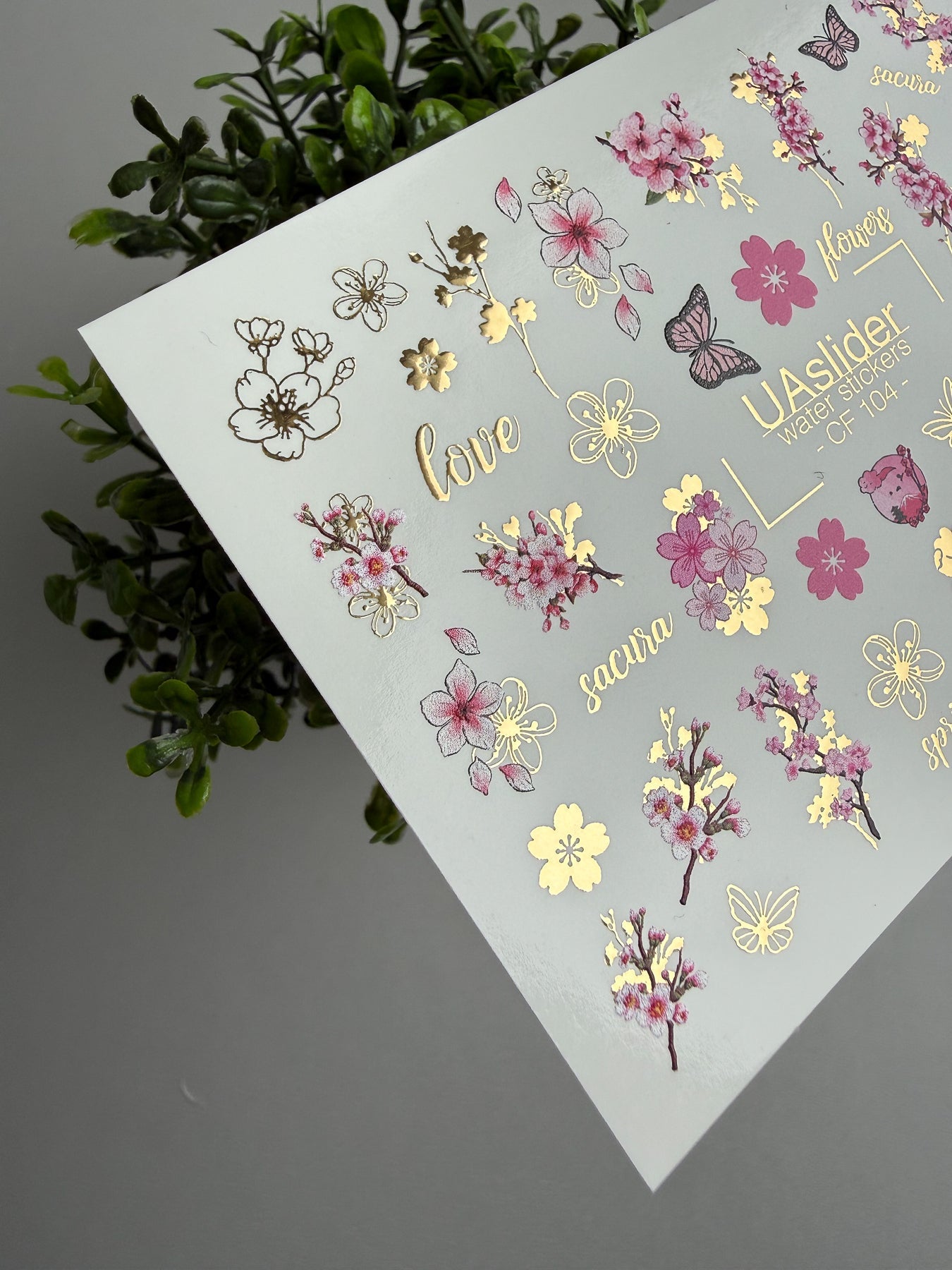 Sakura Nail Decals — Cherry Blossom, Butterflies & Gold Foil | CF - 104 - UASLIDER