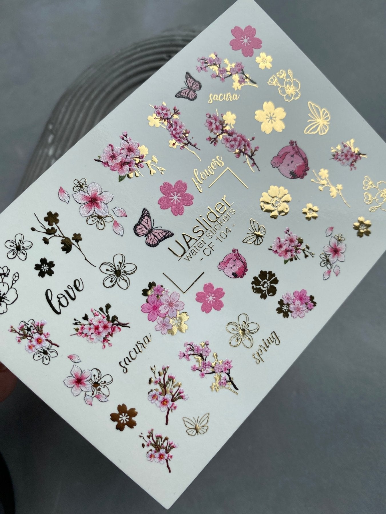 Sakura Nail Decals — Cherry Blossom, Butterflies & Gold Foil | CF - 104 - UASLIDER