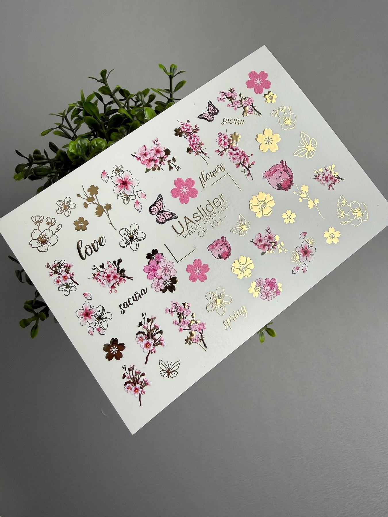 Sakura Nail Decals — Cherry Blossom, Butterflies & Gold Foil | CF - 104 - UASLIDER