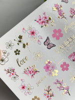 Sakura Nail Decals — Cherry Blossom, Butterflies & Gold Foil | CF - 104 - UASLIDER