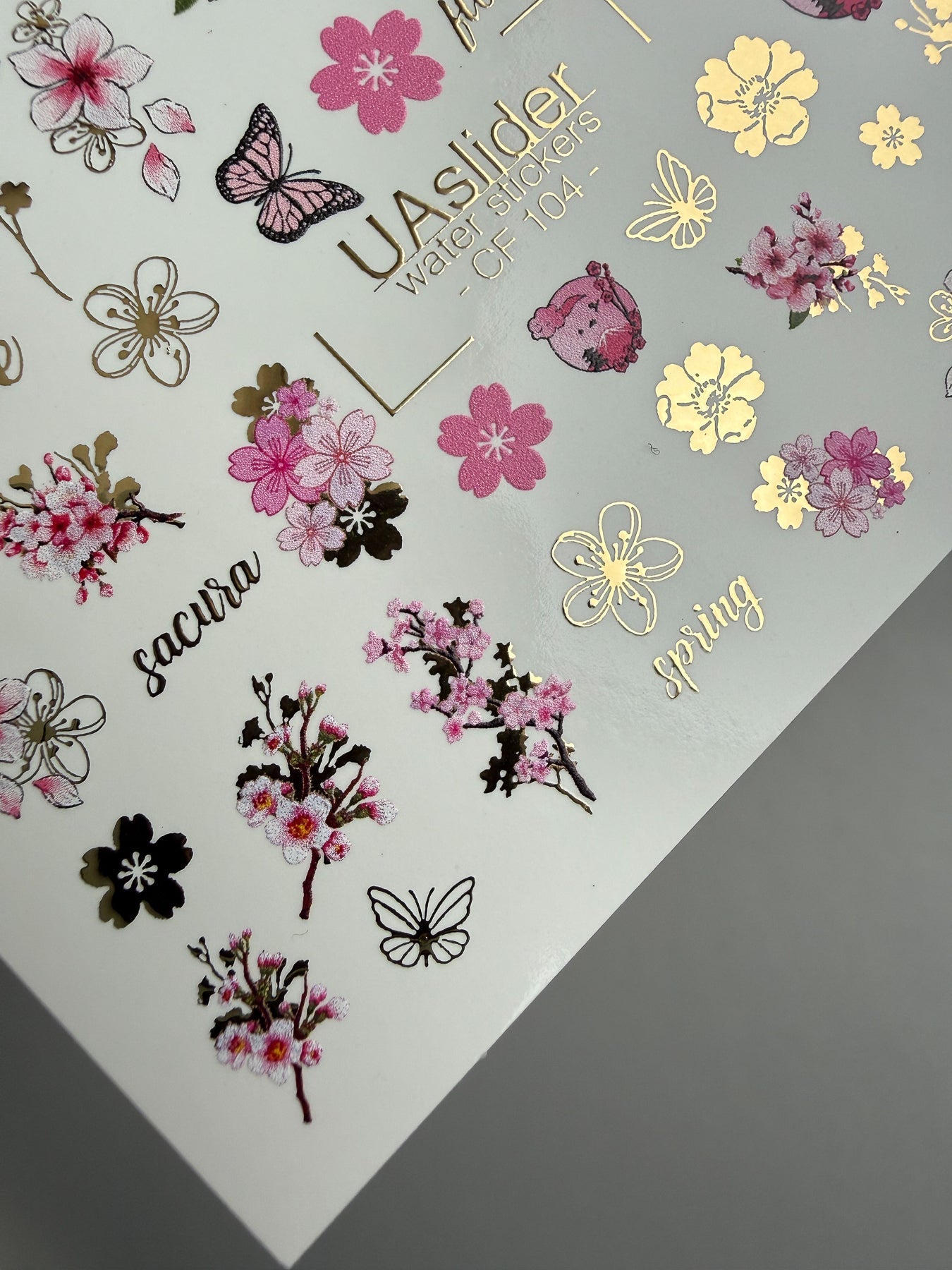 Sakura Nail Decals — Cherry Blossom, Butterflies & Gold Foil | CF - 104 - UASLIDER