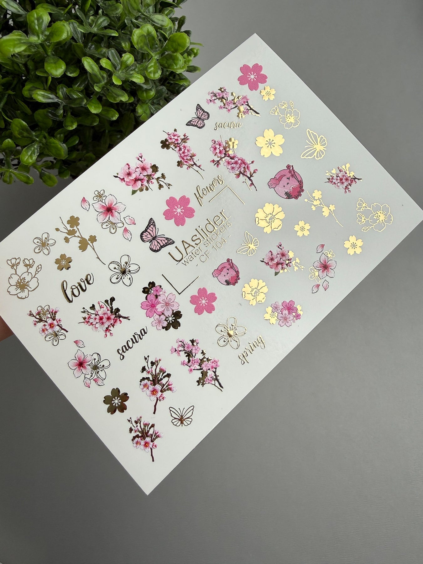 Sakura Nail Decals — Cherry Blossom, Butterflies & Gold Foil | CF - 104 - UASLIDER