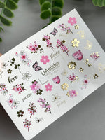 Sakura Nail Decals — Cherry Blossom, Butterflies & Gold Foil | CF - 104 - UASLIDER