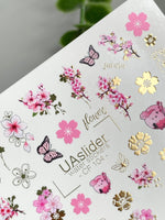 Sakura Nail Decals — Cherry Blossom, Butterflies & Gold Foil | CF - 104 - UASLIDER