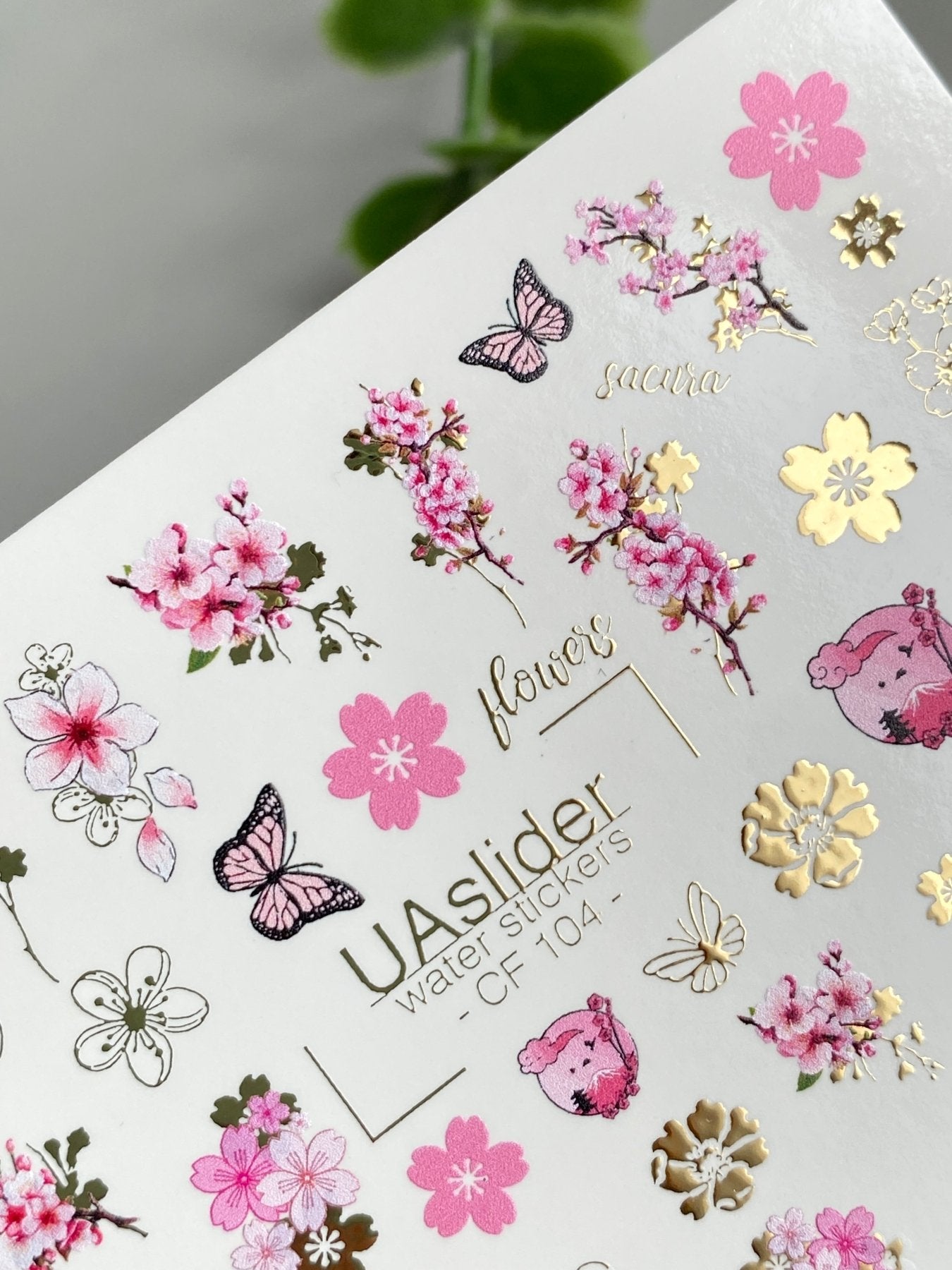 Sakura Nail Decals — Cherry Blossom, Butterflies & Gold Foil | CF - 104 - UASLIDER