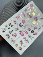 Sakura Nail Decals — Cherry Blossom, Butterflies & Gold Foil | CF - 104 - UASLIDER