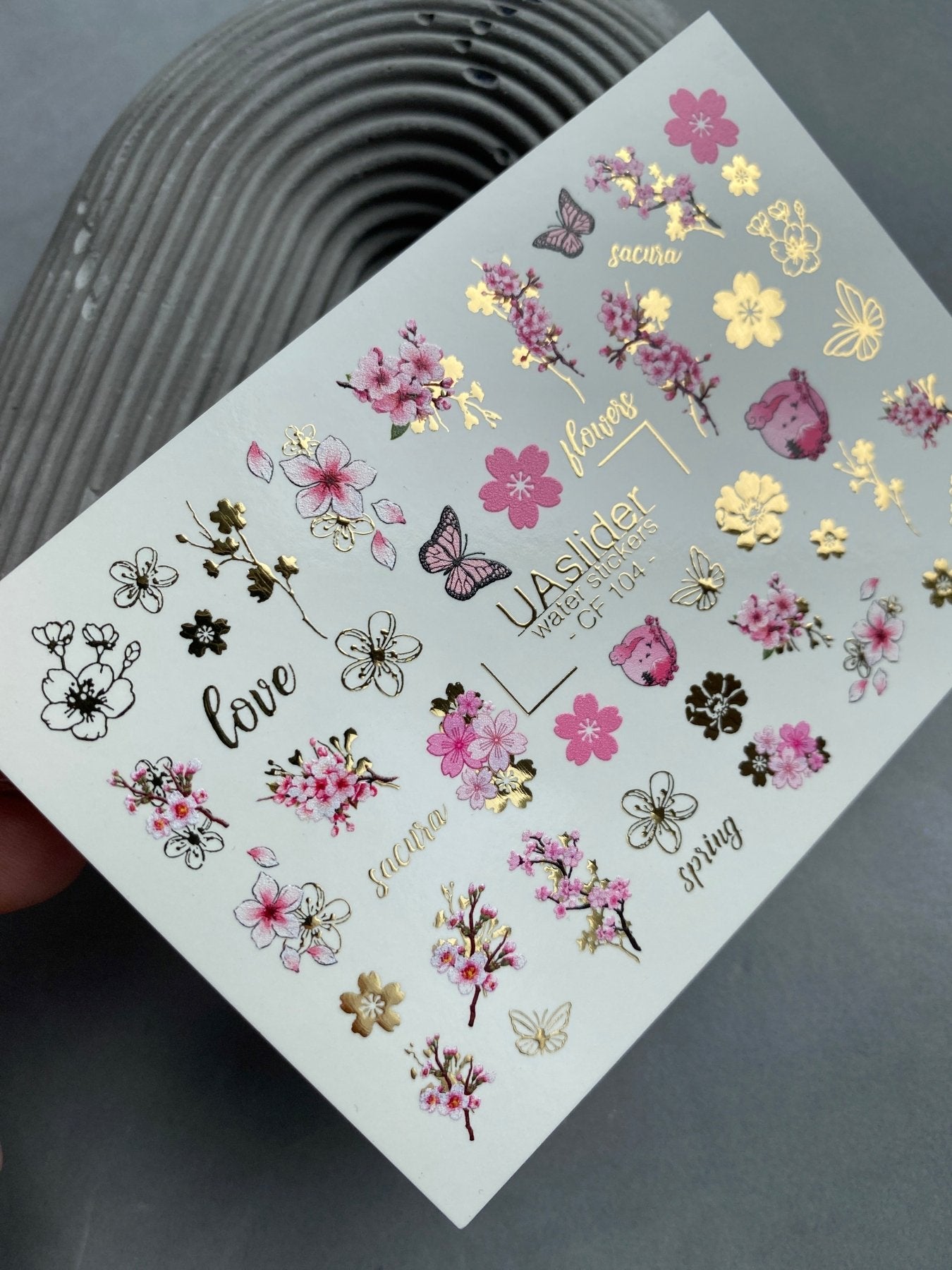 Sakura Nail Decals — Cherry Blossom, Butterflies & Gold Foil | CF - 104 - UASLIDER