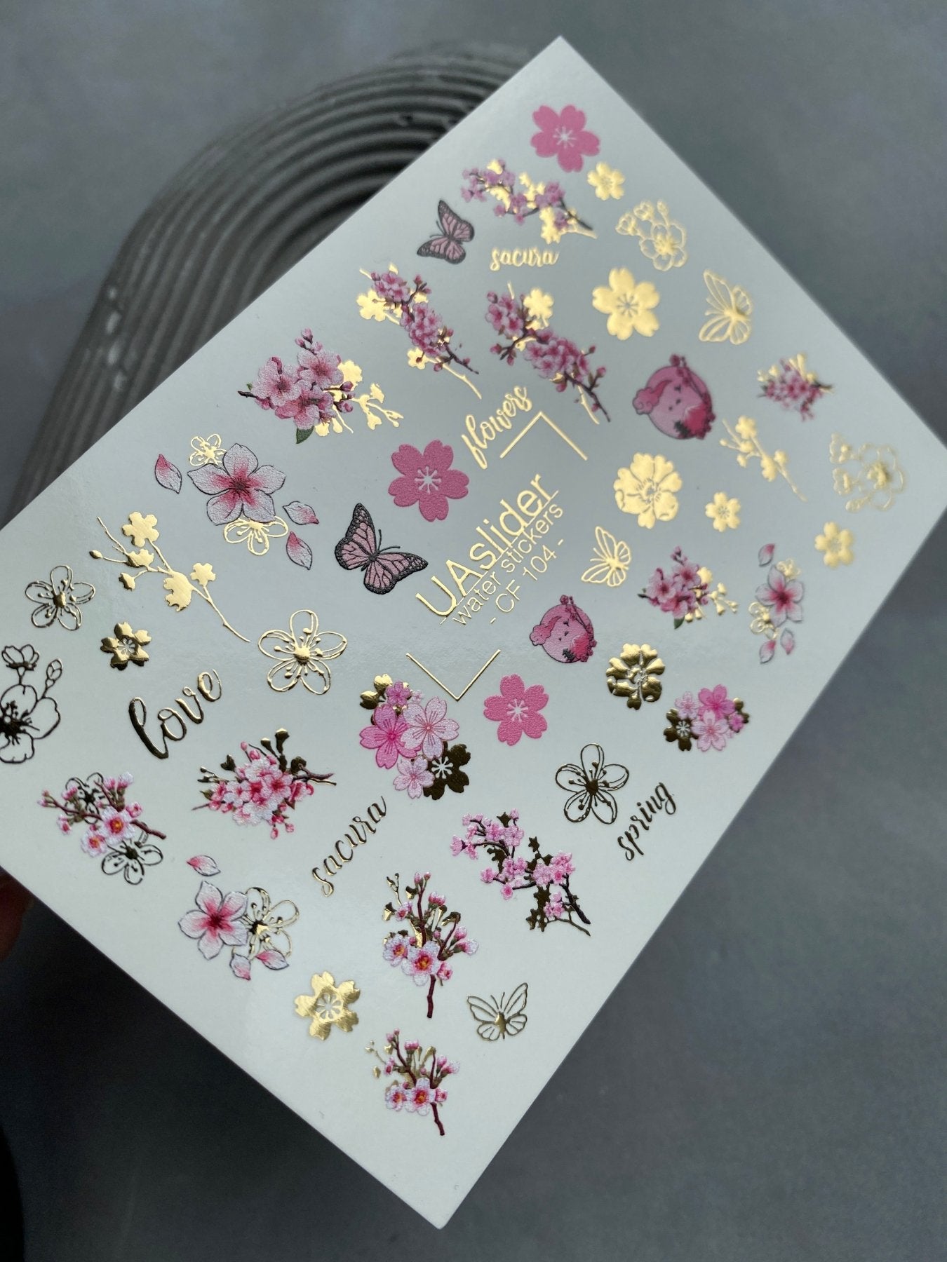 Sakura Nail Decals — Cherry Blossom, Butterflies & Gold Foil | CF - 104 - UASLIDER