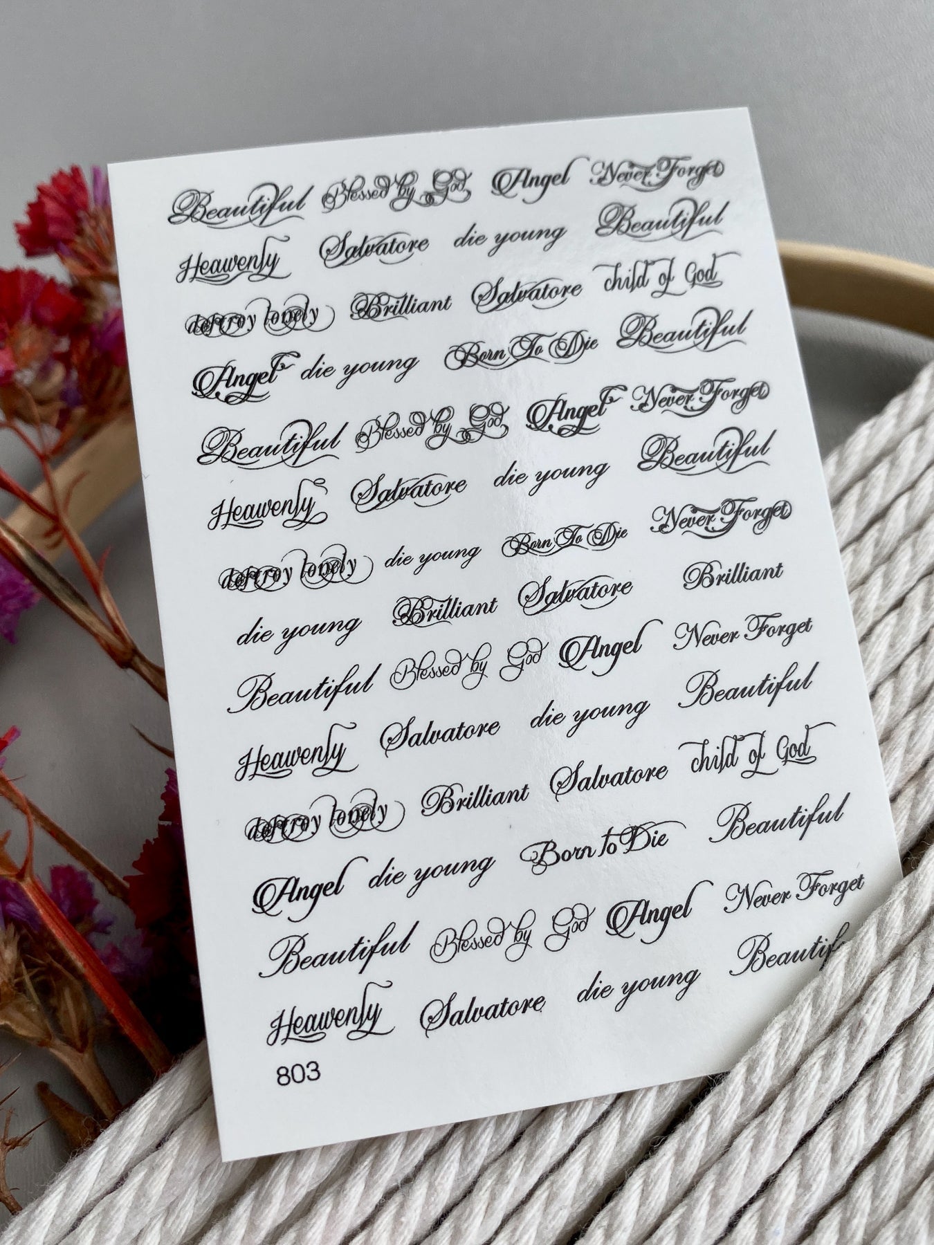 Script Word Nail Decals — Tattoo Lettering Angel Heavenly | 803 - UASLIDER