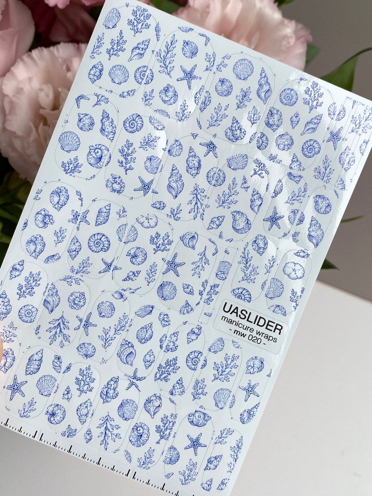 Seashell Manicure Nail Wraps — Blue Coastal Line Art | mw-020 - UASLIDER
