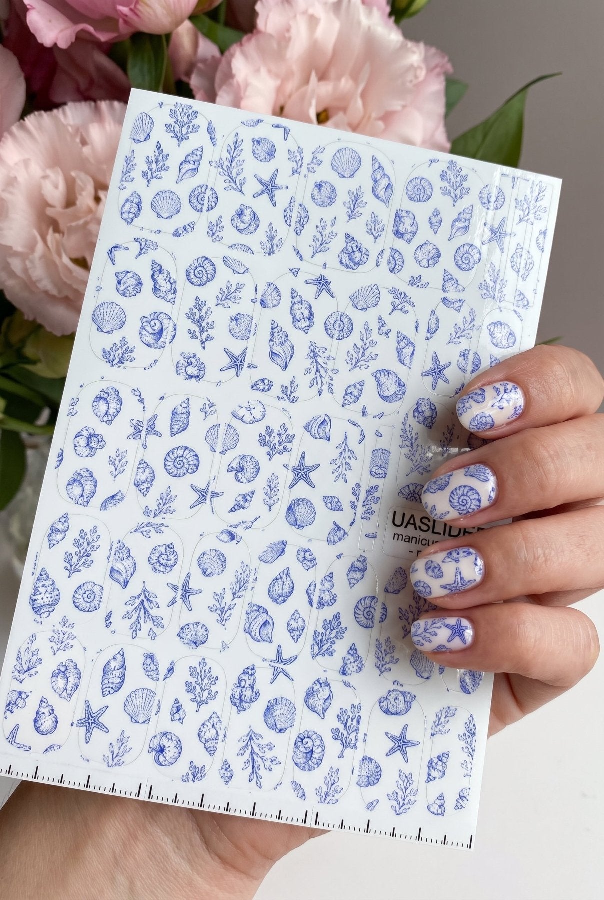 Seashell Manicure Nail Wraps — Blue Coastal Line Art | mw-020 - UASLIDER