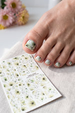 Sheer Watercolor Floral Pedicure Nail Wraps — Pale Green & Cream | PW-066 - UASLIDER