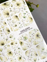 Sheer Watercolor Floral Pedicure Nail Wraps — Pale Green & Cream | PW-066 - UASLIDER