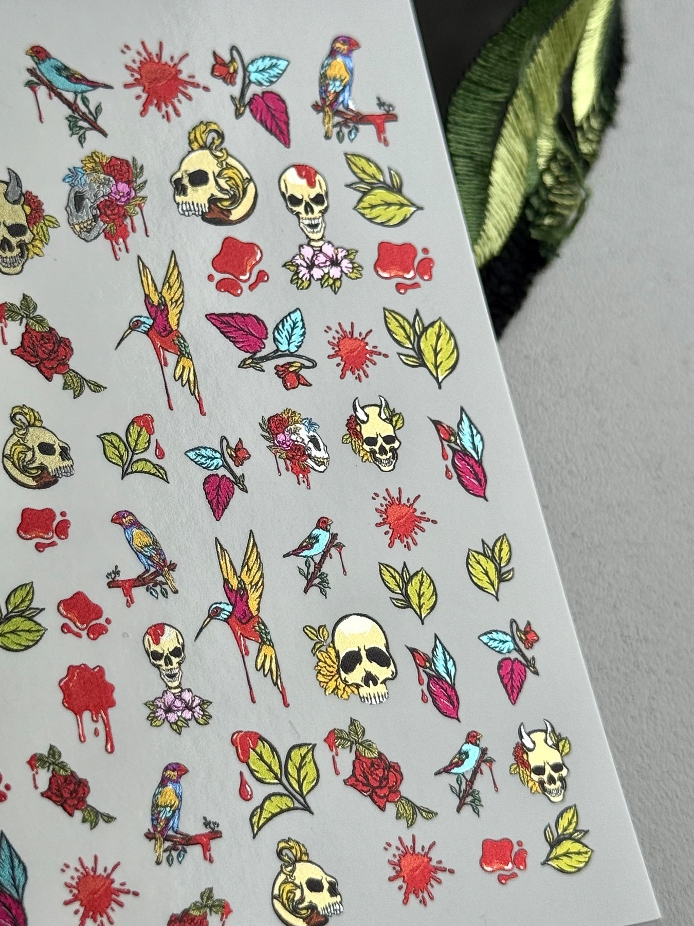 Skull Nail Decals — Tattoo Flash Birds, Roses & Blood Drips | MC-055 - UASLIDER