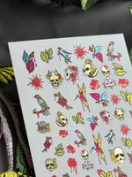 Skull Nail Decals — Tattoo Flash Birds, Roses & Blood Drips | MC-055 - UASLIDER