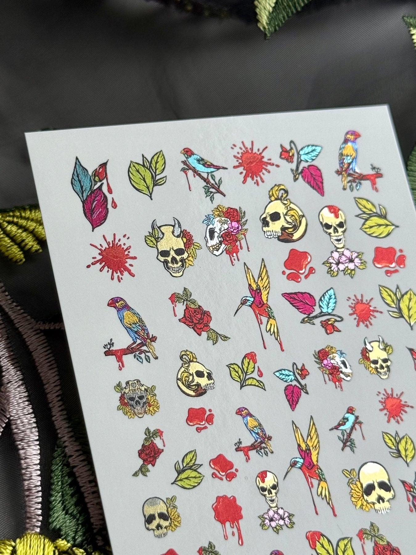 Skull Nail Decals — Tattoo Flash Birds, Roses & Blood Drips | MC-055 - UASLIDER