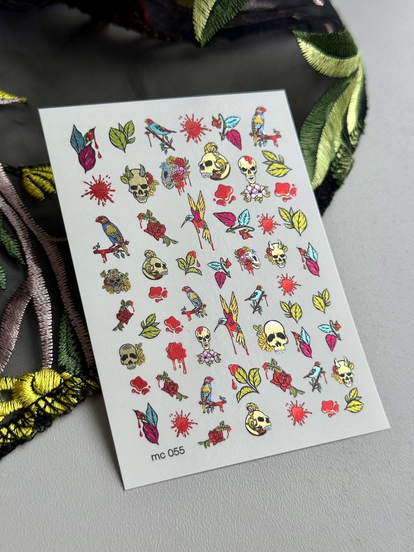 Skull Nail Decals — Tattoo Flash Birds, Roses & Blood Drips | MC-055 - UASLIDER