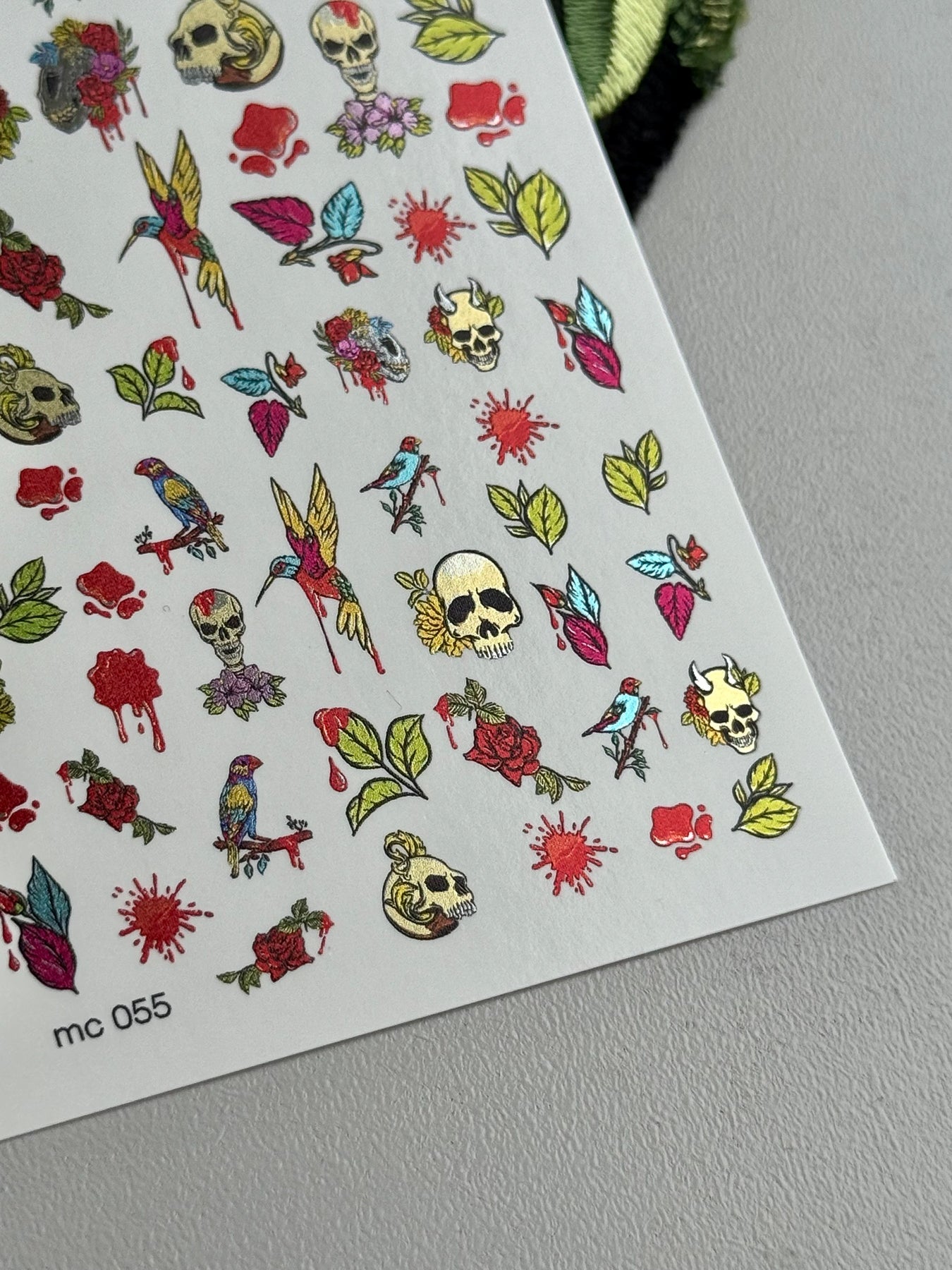 Skull Nail Decals — Tattoo Flash Birds, Roses & Blood Drips | MC-055 - UASLIDER