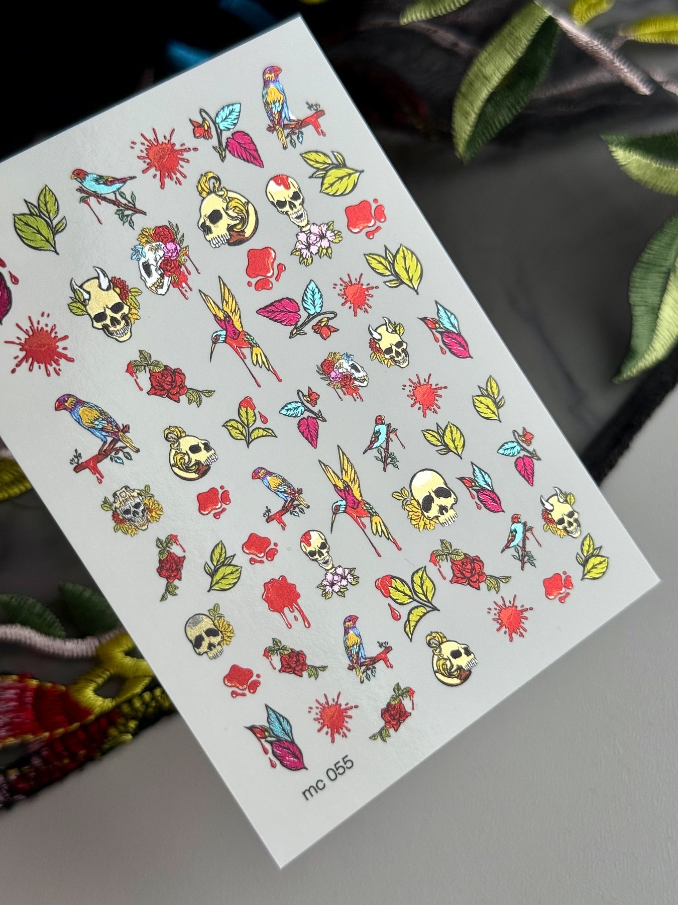 Skull Nail Decals — Tattoo Flash Birds, Roses & Blood Drips | MC-055 - UASLIDER