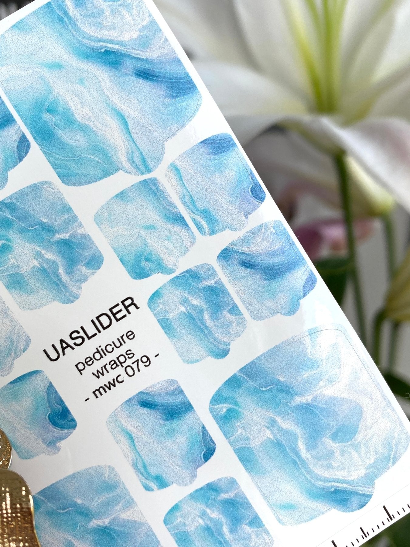 Sky Blue Marble Pedicure Nail Wraps — Soft Watercolor Swirl | MWC-079 - UASLIDER