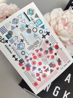 Geometric Nail Decals — Memphis Shapes in Teal & Red | MC-064