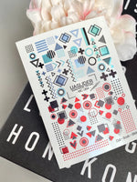 Geometric Nail Decals — Memphis Shapes in Teal & Red | MC-064