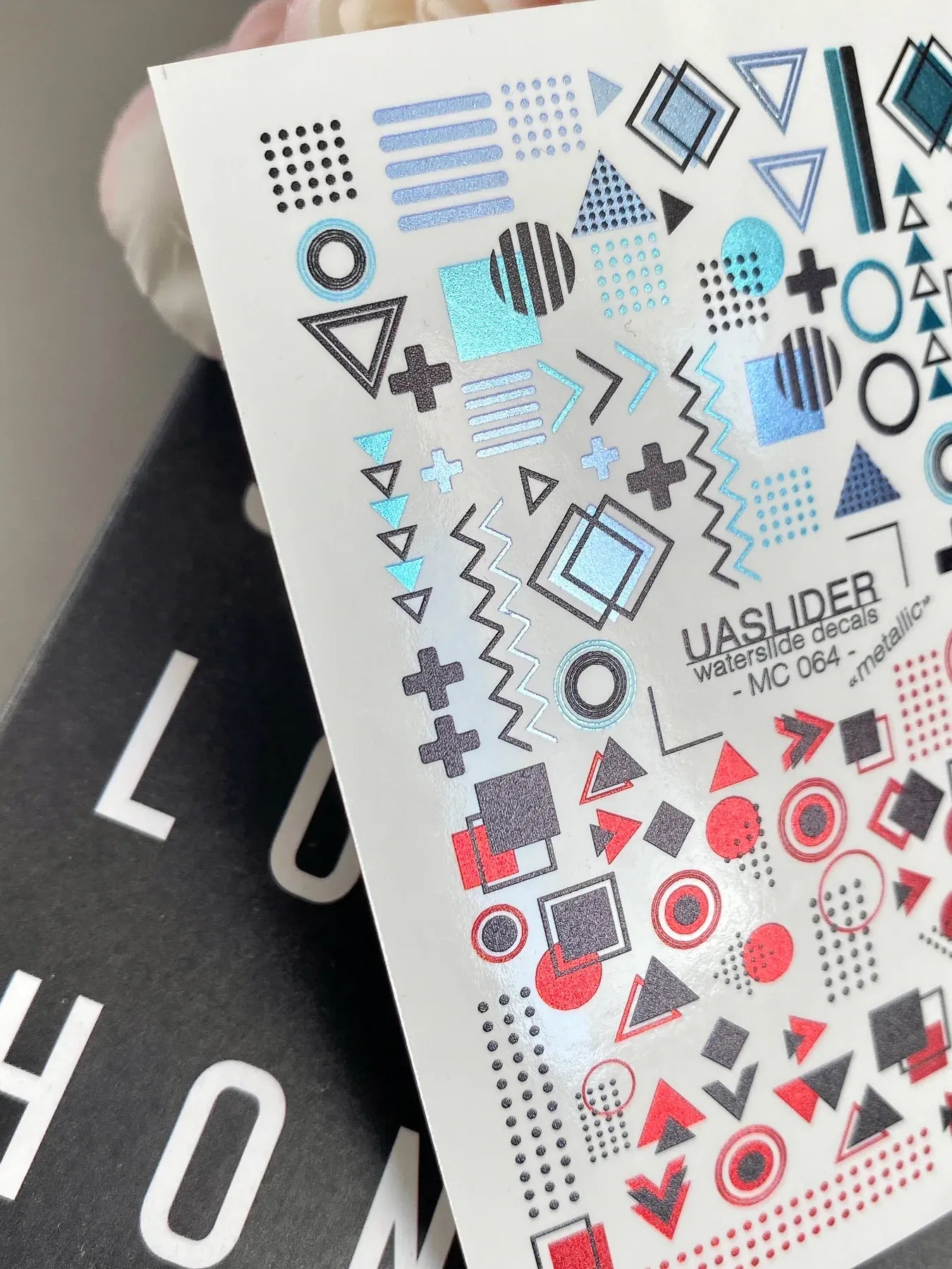 Geometric Nail Decals — Memphis Shapes in Teal & Red | MC-064