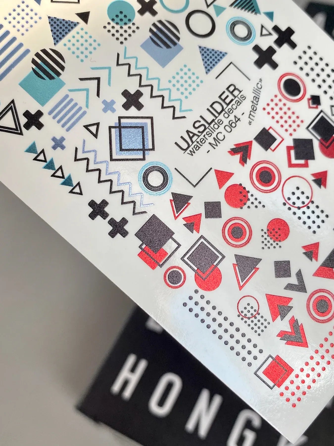 Geometric Nail Decals — Memphis Shapes in Teal & Red | MC-064