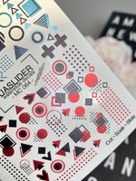 Geometric Nail Decals — Memphis Shapes in Teal & Red | MC-064