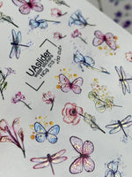 Floral Nail Decals — Watercolor Flowers, Butterflies & Dragonflies | NCg-013