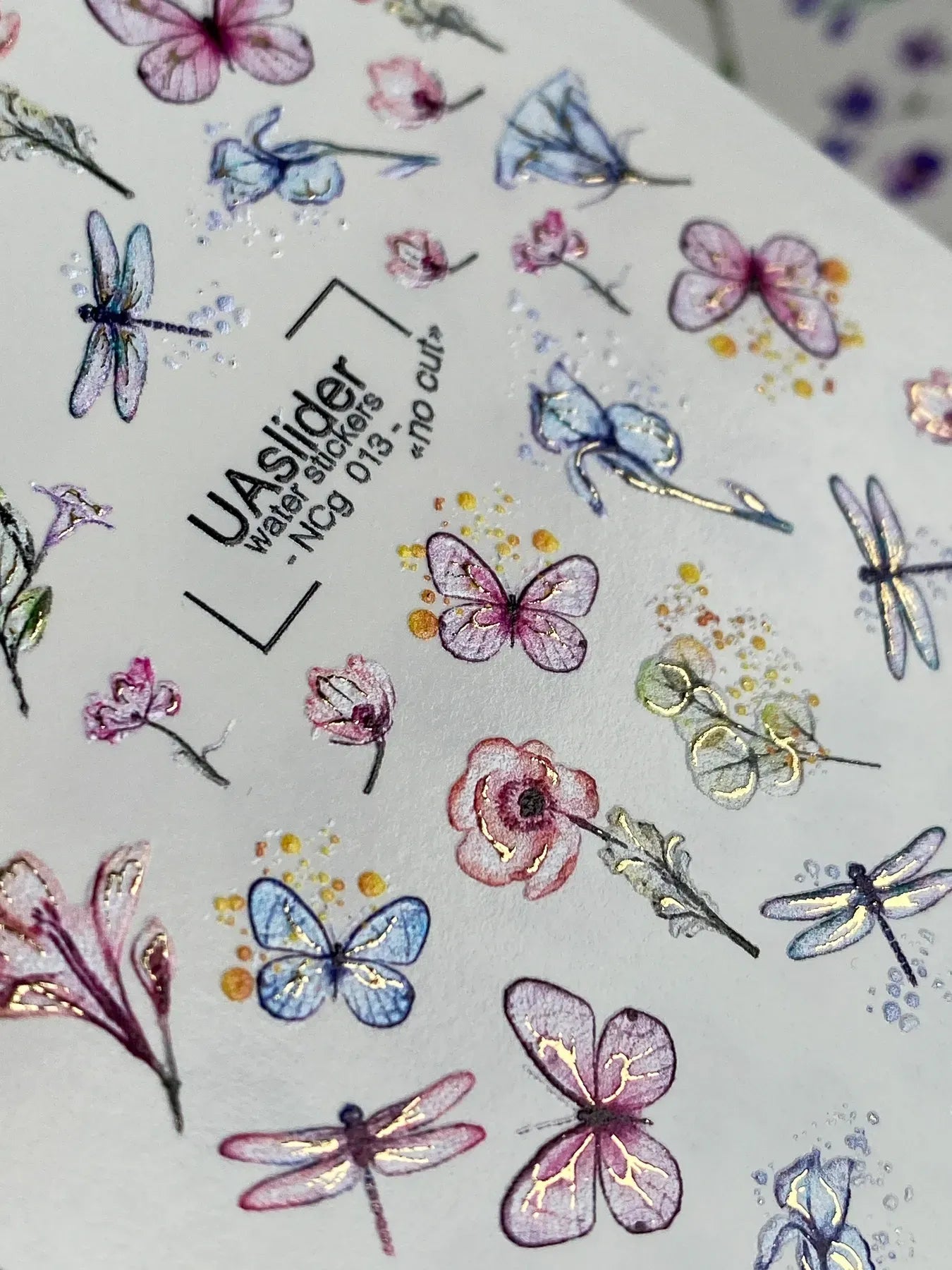 Floral Nail Decals — Watercolor Flowers, Butterflies & Dragonflies | NCg-013