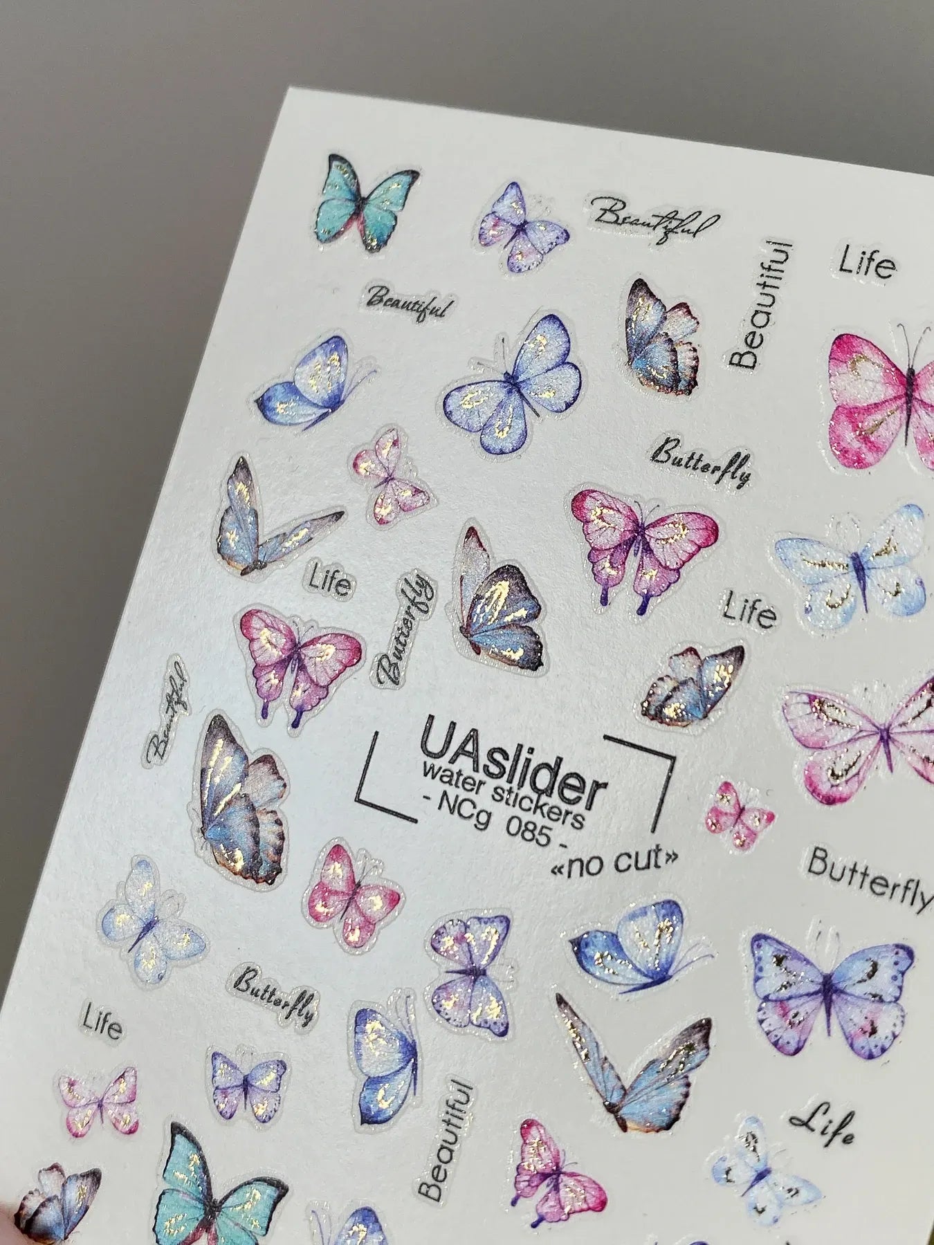 Butterfly Nail Decals — Pastel Butterflies with Gold Foil & Quotes | NCg-085