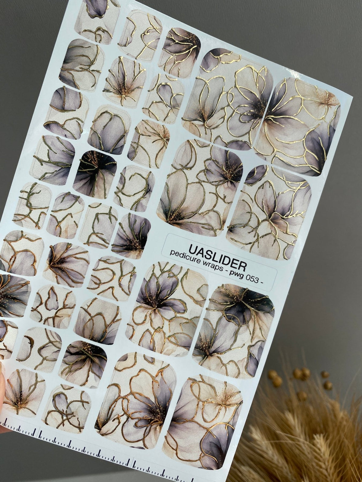 Smoky Floral Pedicure Wraps — Gold Foil | pwg-053 - UASLIDER