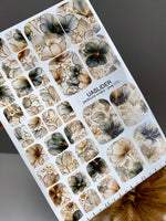 Smoky Green Floral Pedicure Wraps — Gold Foil Blooms | pwg-072 - UASLIDER